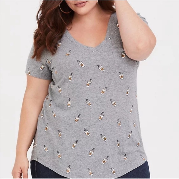 Torrid pumpkin latte coffee v neck shirt plus size 1 fall winter shirt gray - Picture 7 of 10